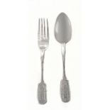 A set of one Russian silver fork and spoon with hallmarks from Saint Petersburg and year 1889