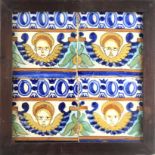 A 17th century wallplaque with four Catalan showing tiles