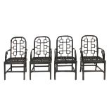 First third of 20th century set of four oriental chairs in carved bamboo