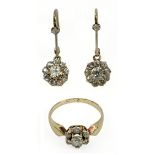 A late 19th century set of diamond cluster ring and earrings