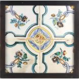 A 19th century wallplaque with four Catalan showing tiles