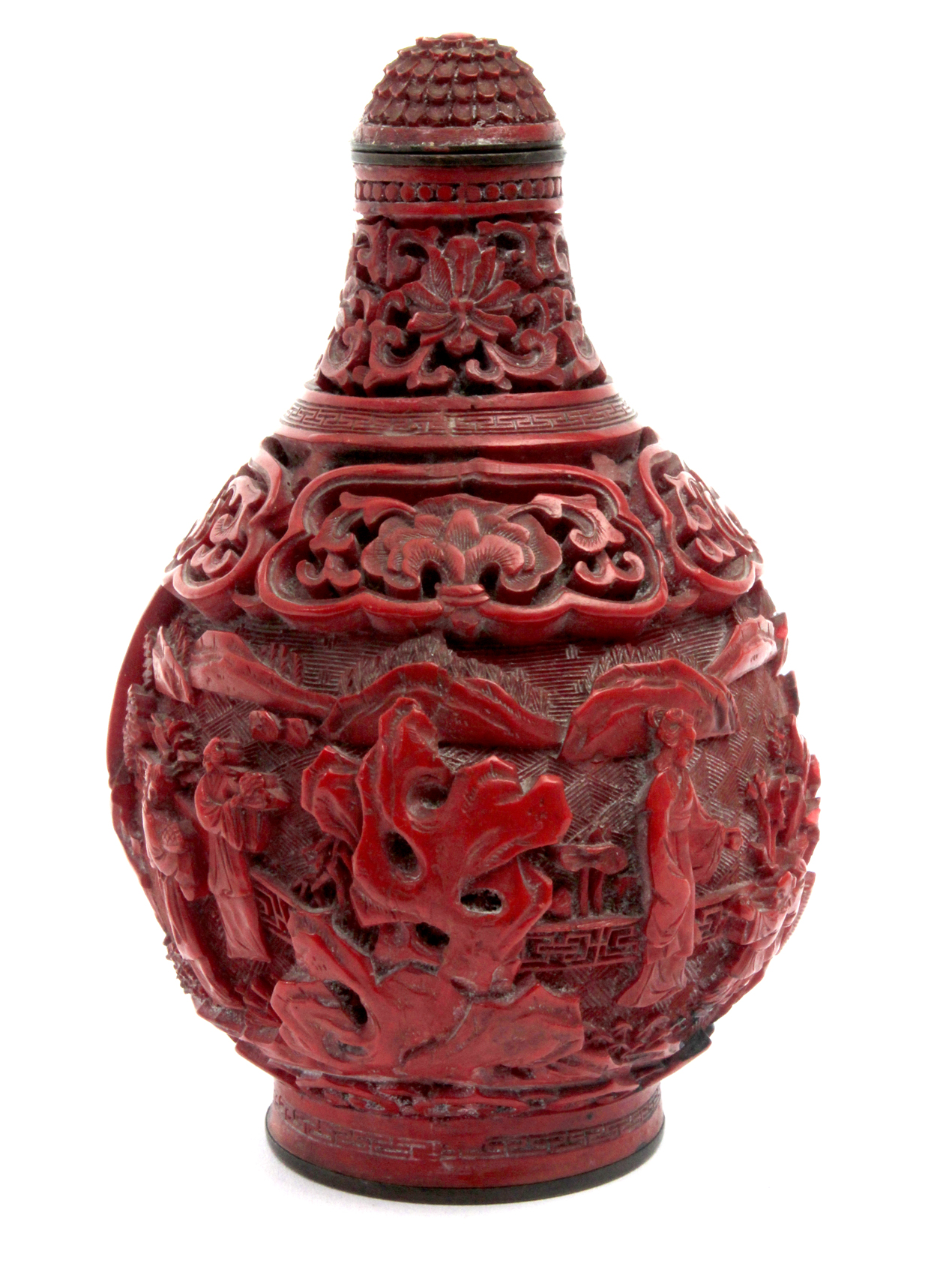 An 18th century Chinese bottle in cinnabar lacquer