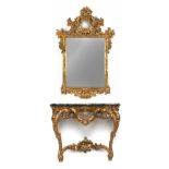 Late 19th century-20th century Louis XV style carved and gilt wood console and mirror