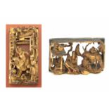 Second half of 19th century Chinese school. A pair of carved and gilt wallplaques