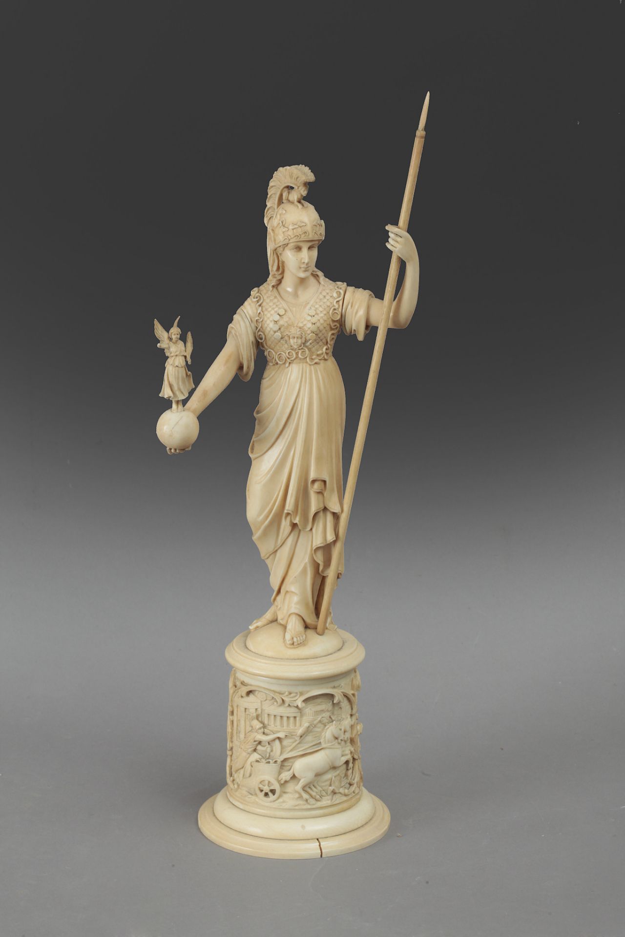 19th century French School. Carved ivory sculpture of Athenea