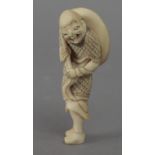 Mid 18th century Japanese school. A carved ivory netsuke depicting a Sennin