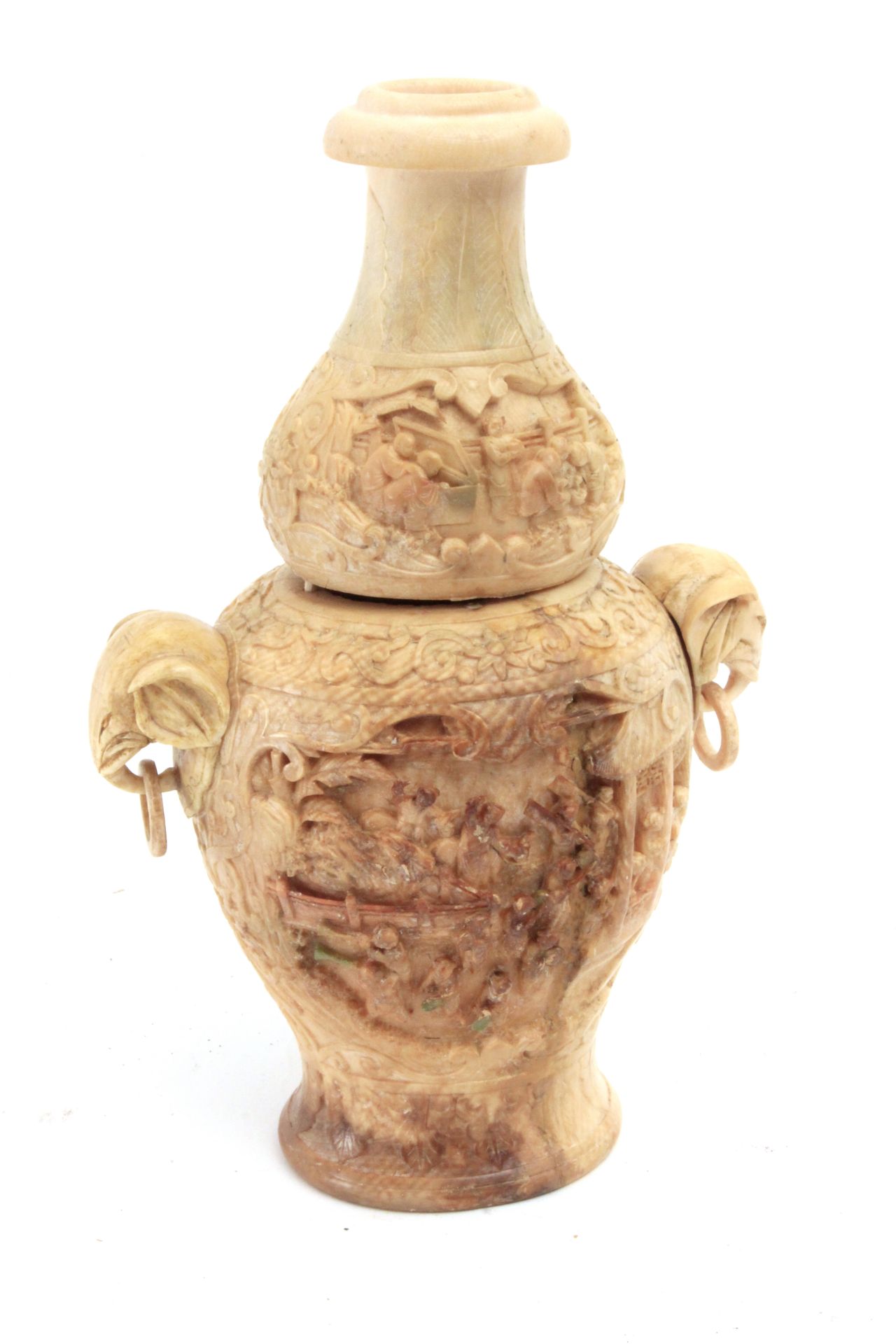 A 19th century Chinese double guard vase in carved ivory