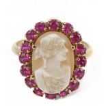 A mid 20th century ring with an 18k. yellow gold setting and a cameo