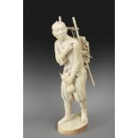 First third of 20th century Japanese school. A carved ivory okimono depicting a lumberjack