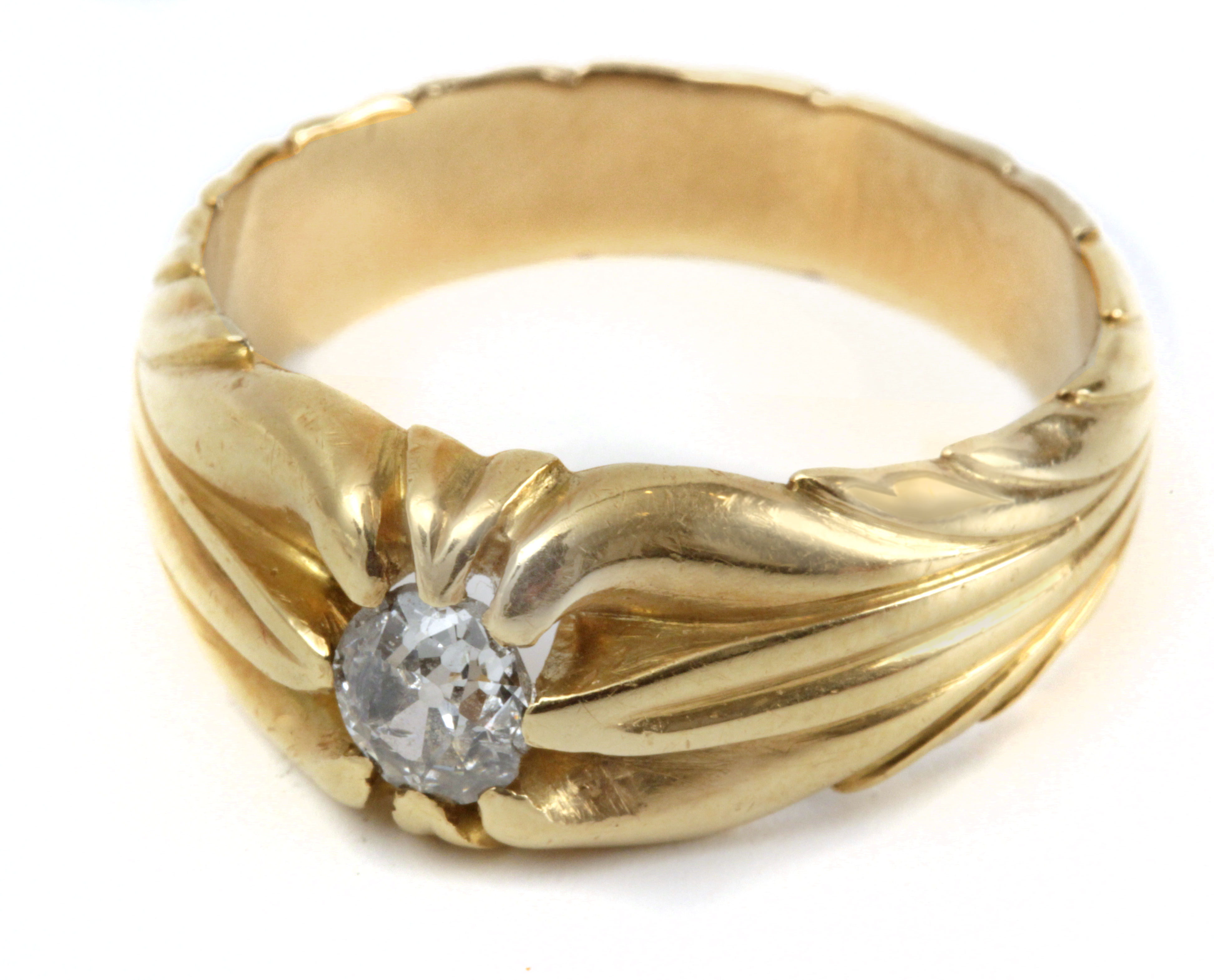 A 0,33 ct. Old European cut diamond solitaire ring with an 18k. yellow gold setting
