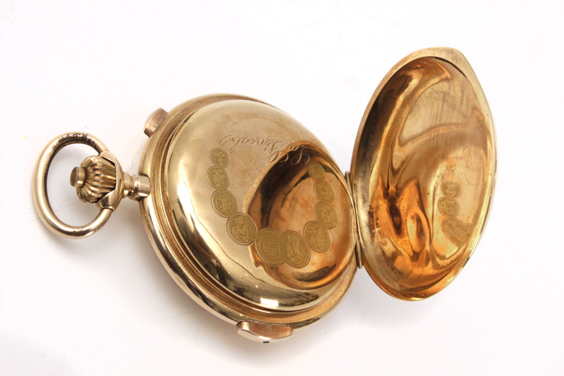 La Géniale. An 18k. yellow gold double hunter pocket watch circa 1900 with chronometer and chimes - Image 6 of 6