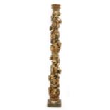 A 19th century carved and polychromed wood Solomonic column