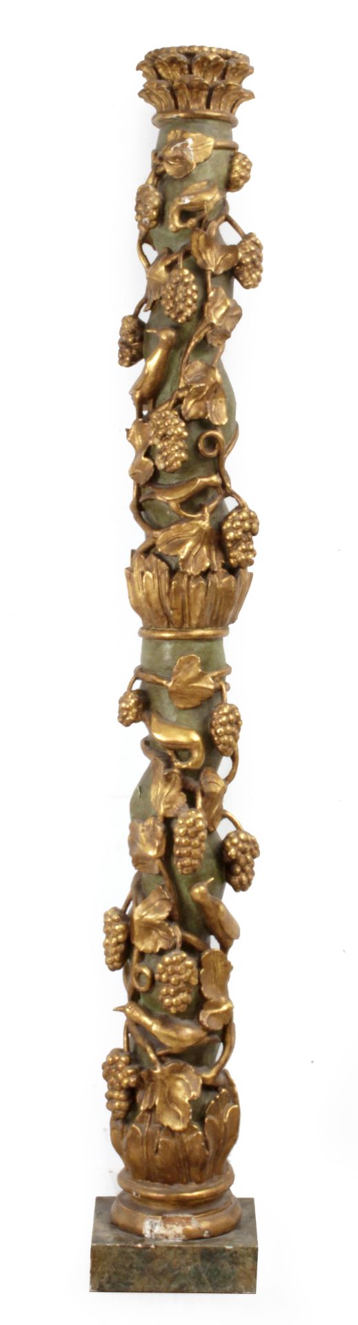 A 19th century carved and polychromed wood Solomonic column