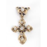 A late 19th century Alphonsine pendant cross in yellow gold, enamel and diamonds