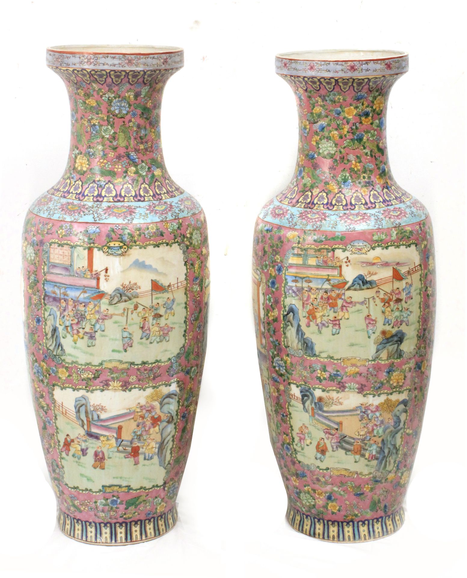 A pair of 20th century Chinese vases in Canton style porcelain