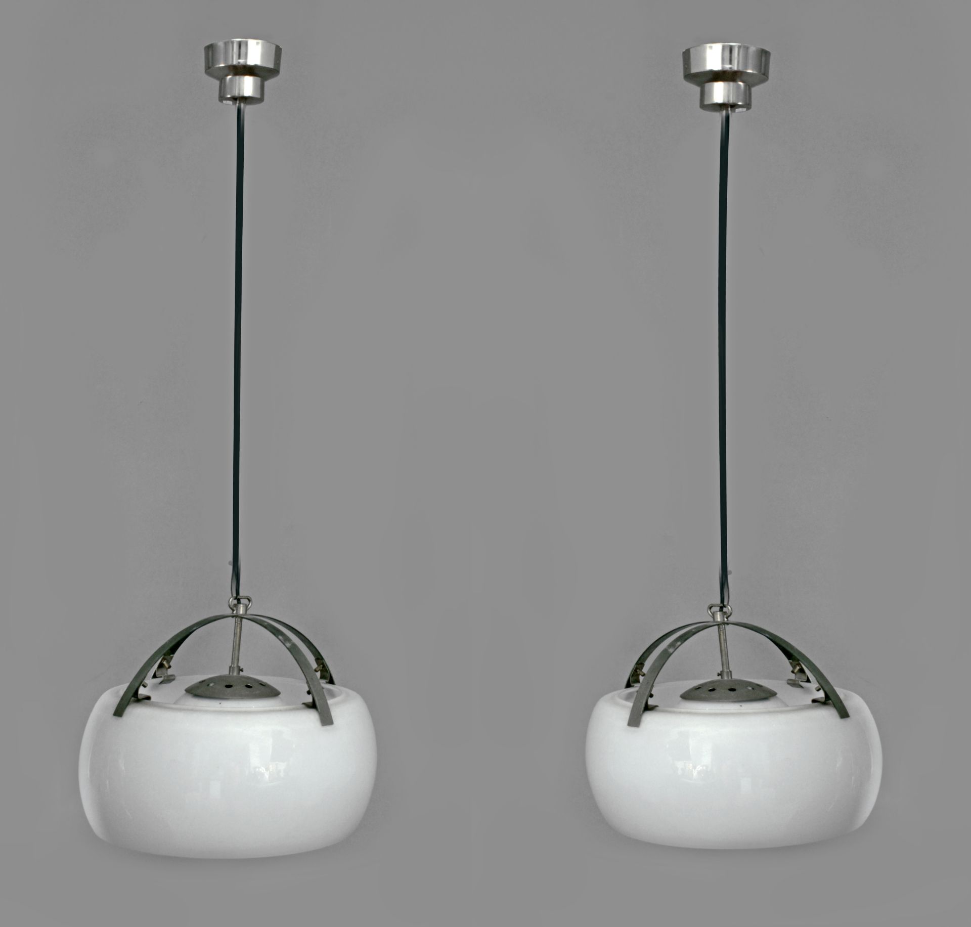 Vico Magistretti for Artemide circa 1960-1969. A pair of Omega ceiling lamps
