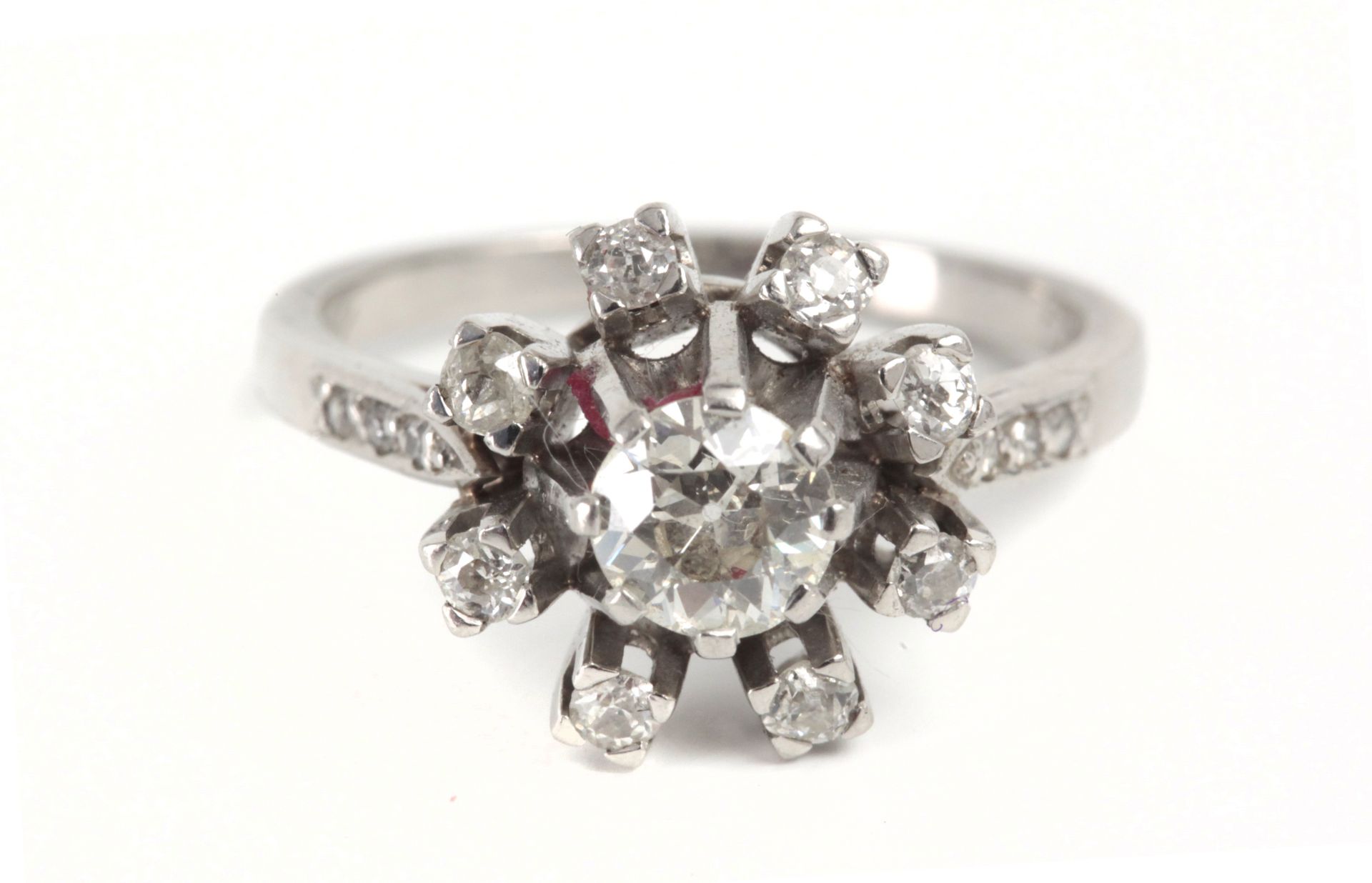 A diamond cluster ring circa 1939 with a platinum setting