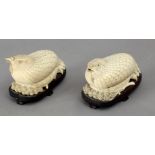 19th century Chinese school. A pair of carved ivory quail boxes and covers