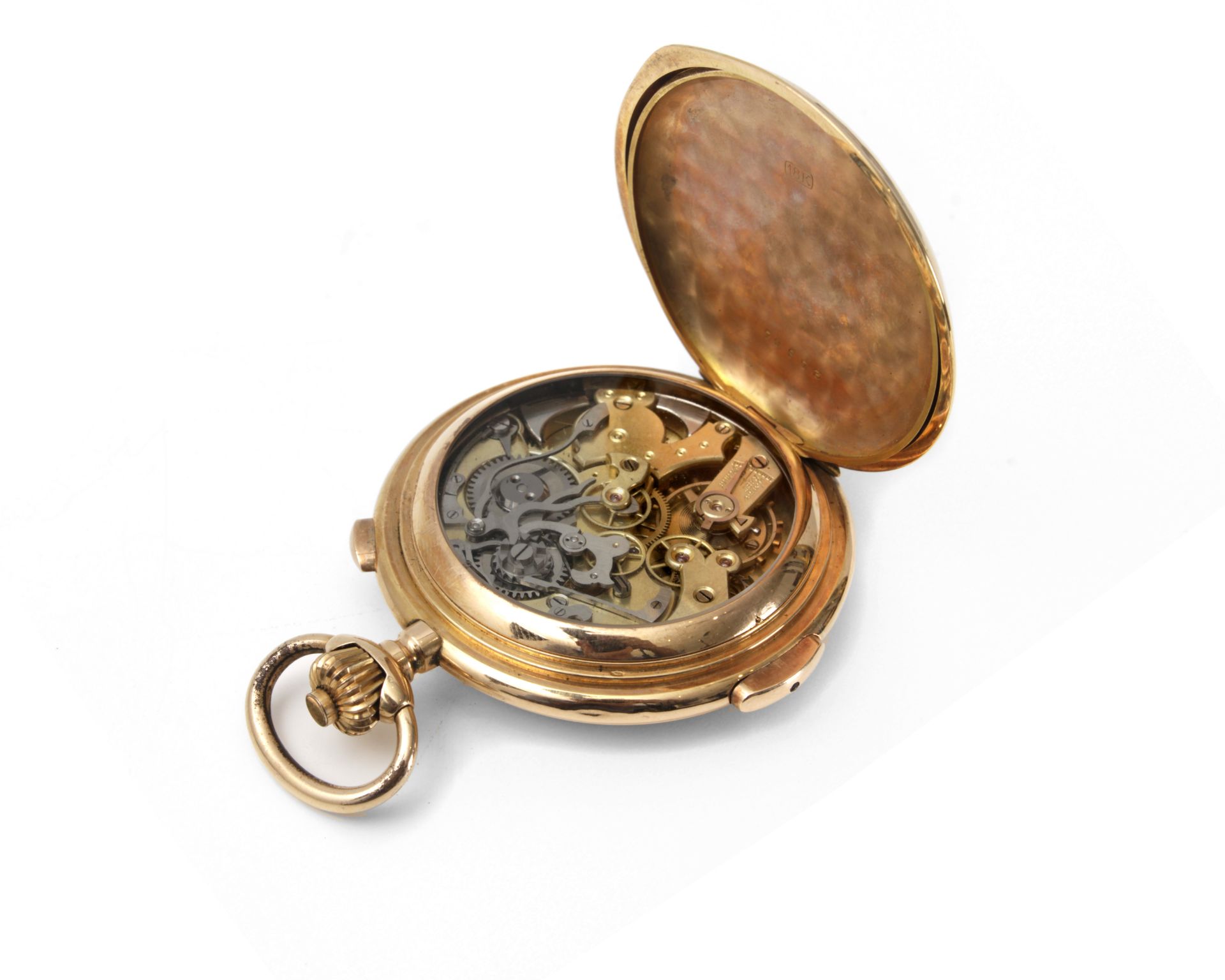 La Géniale. An 18k. yellow gold double hunter pocket watch circa 1900 with chronometer and chimes - Bild 3 aus 6