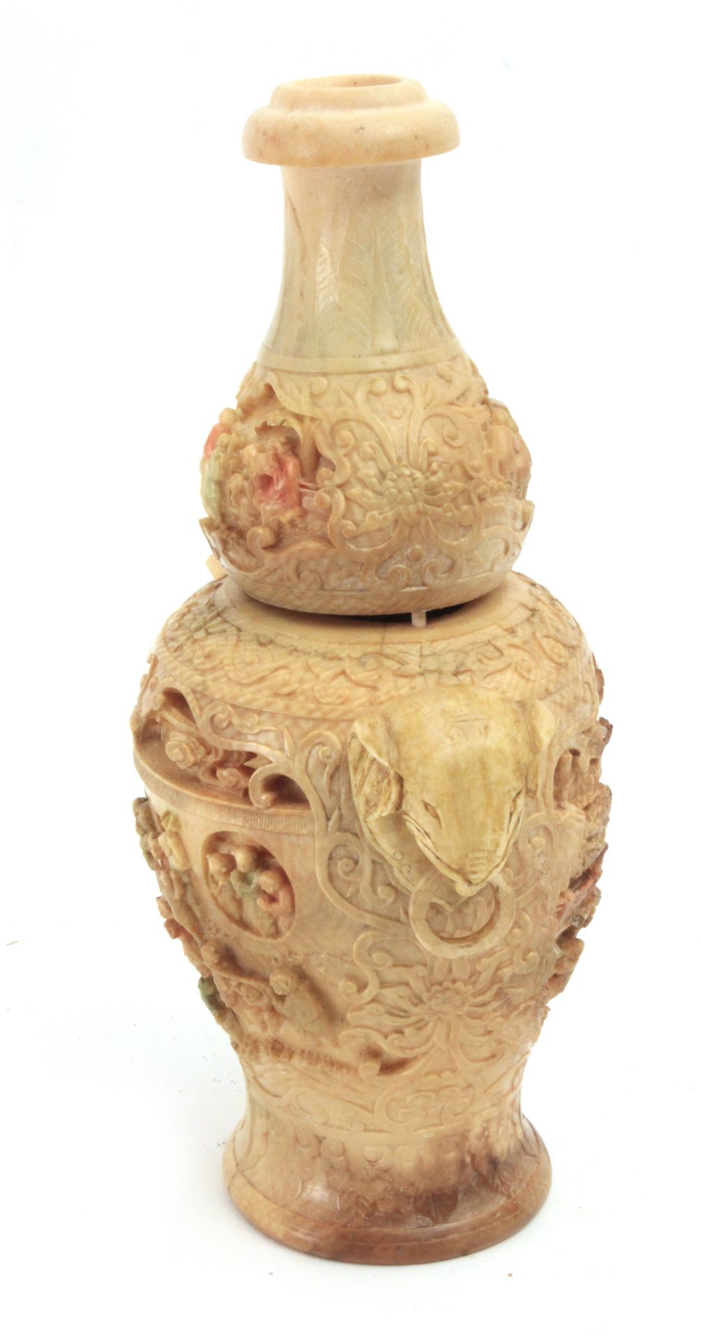 A 19th century Chinese double guard vase in carved ivory - Bild 3 aus 5