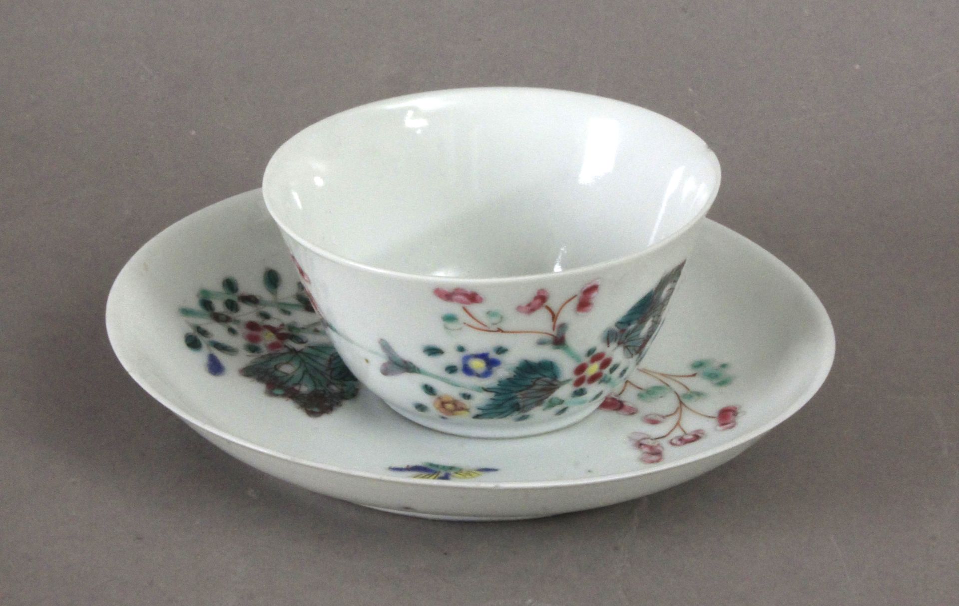 18th century Chinese cup and saucer in Famille Rose porcelain