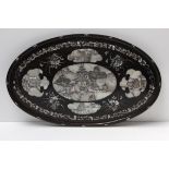A Chinese serving tray circa 1900 in lacquered wood and mother of pearl inlays