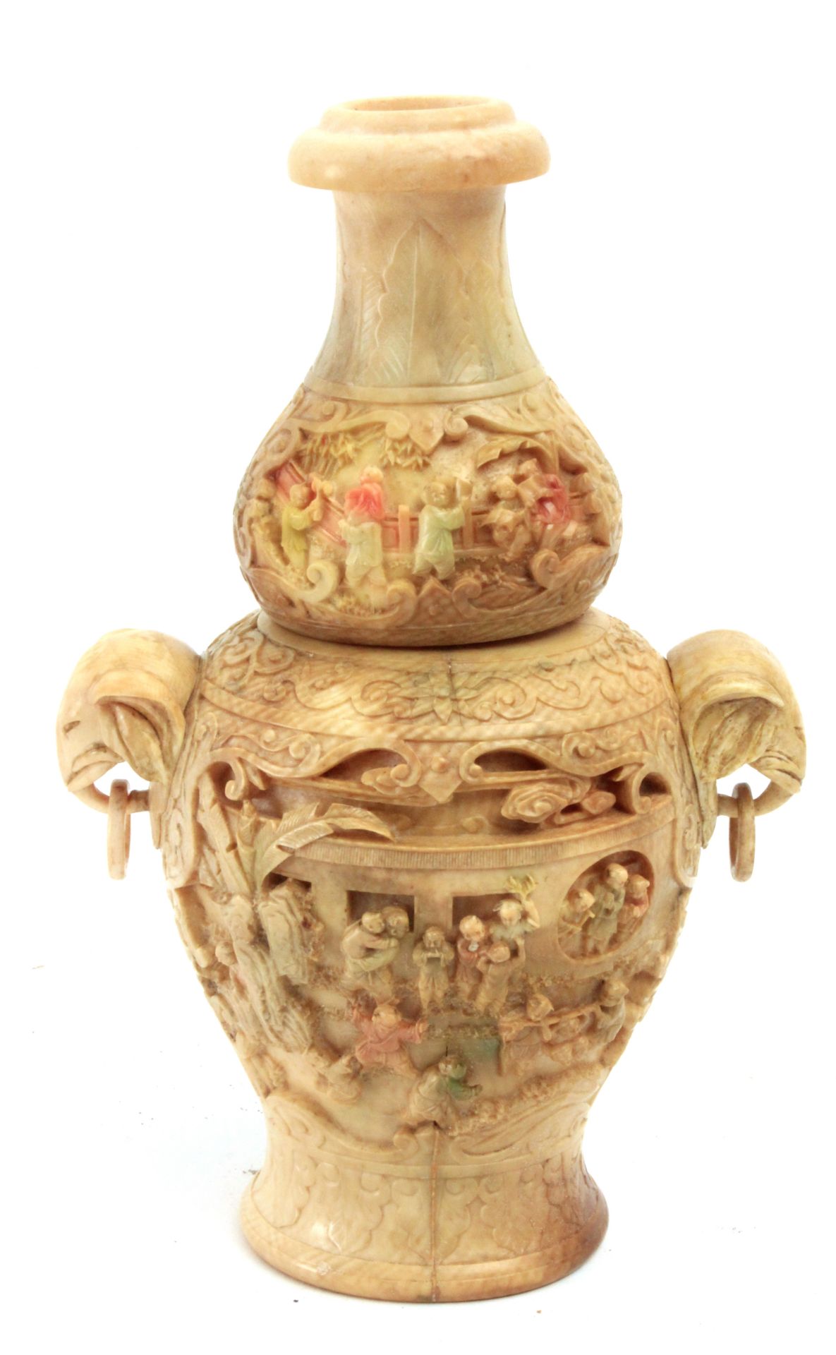 A 19th century Chinese double guard vase in carved ivory - Bild 2 aus 5