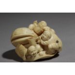 A late 19th century Japanese netsuke from Meiji period. Signed Chokusai Con Kakihan