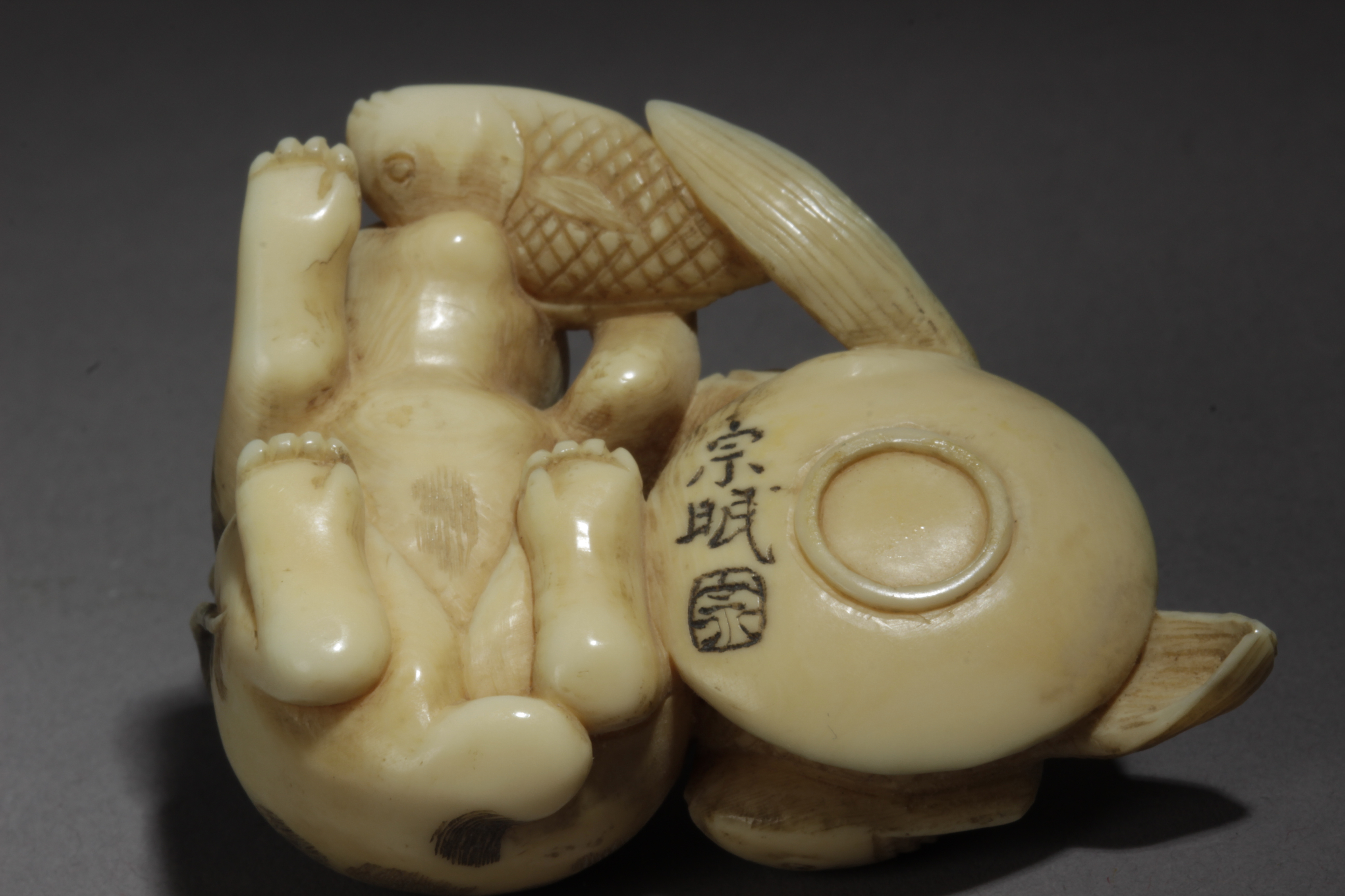 A Japanese netsuke circa 1900-1930. Signed Munetami - Image 6 of 8