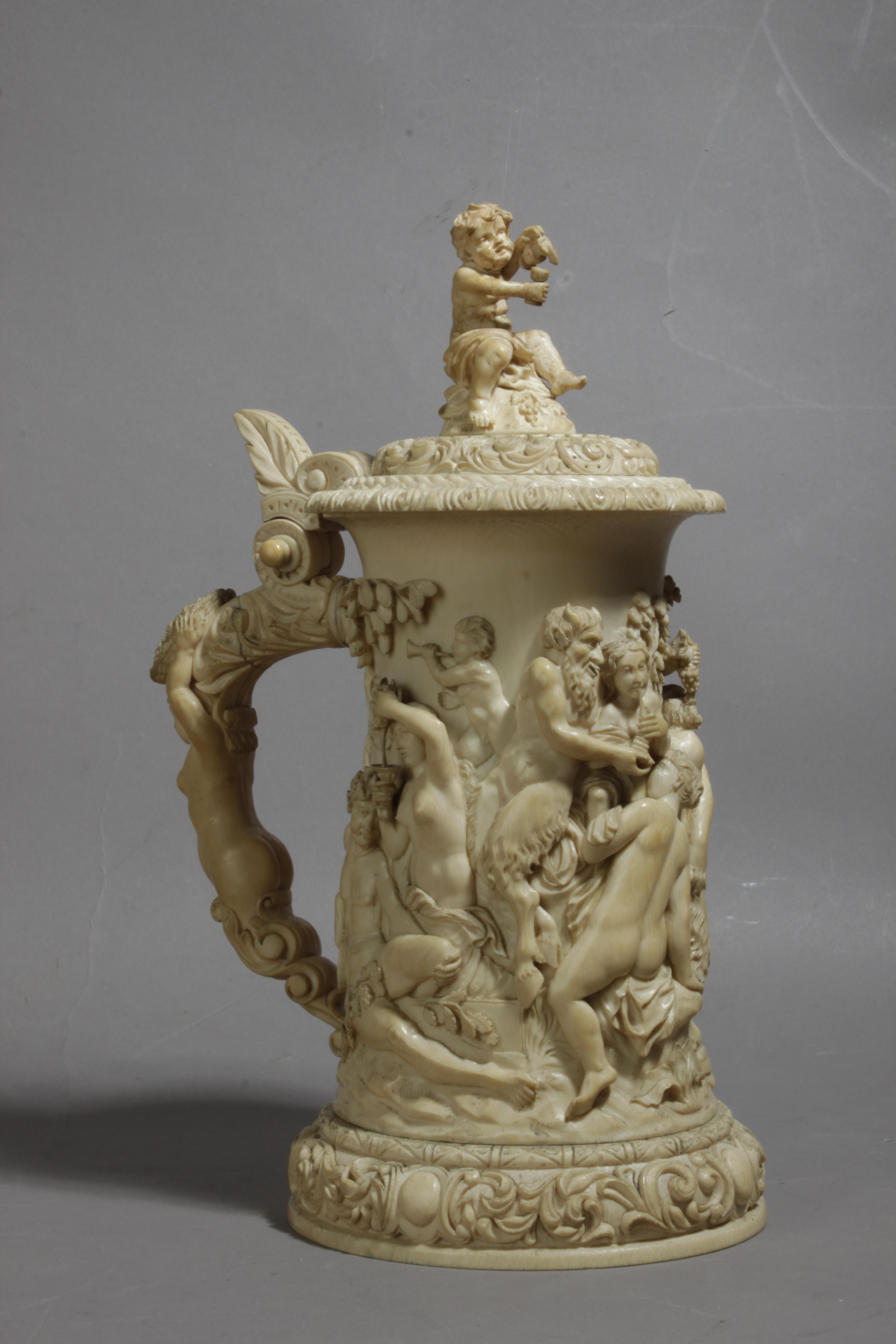 A 19th century German tankard in carved ivory depicting a Bacchanalia - Image 2 of 5
