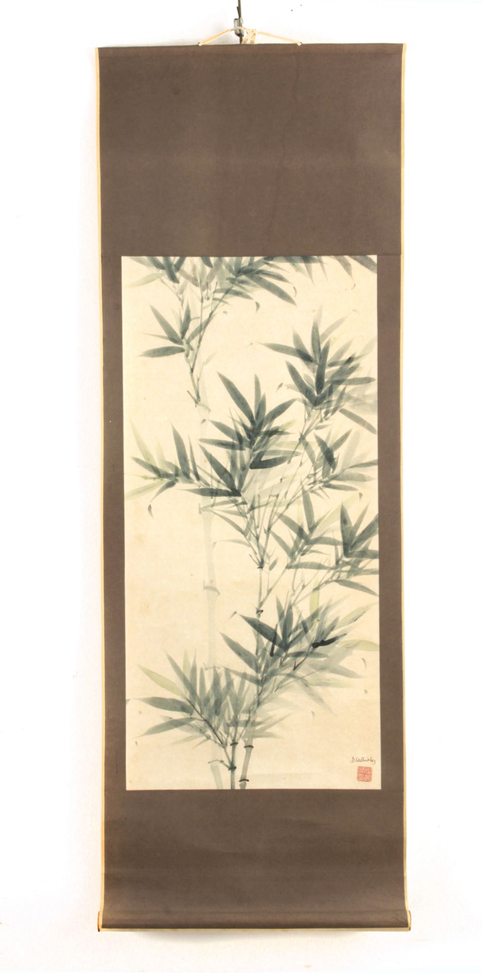 A 20th century Chinese scroll depicting green bamboo