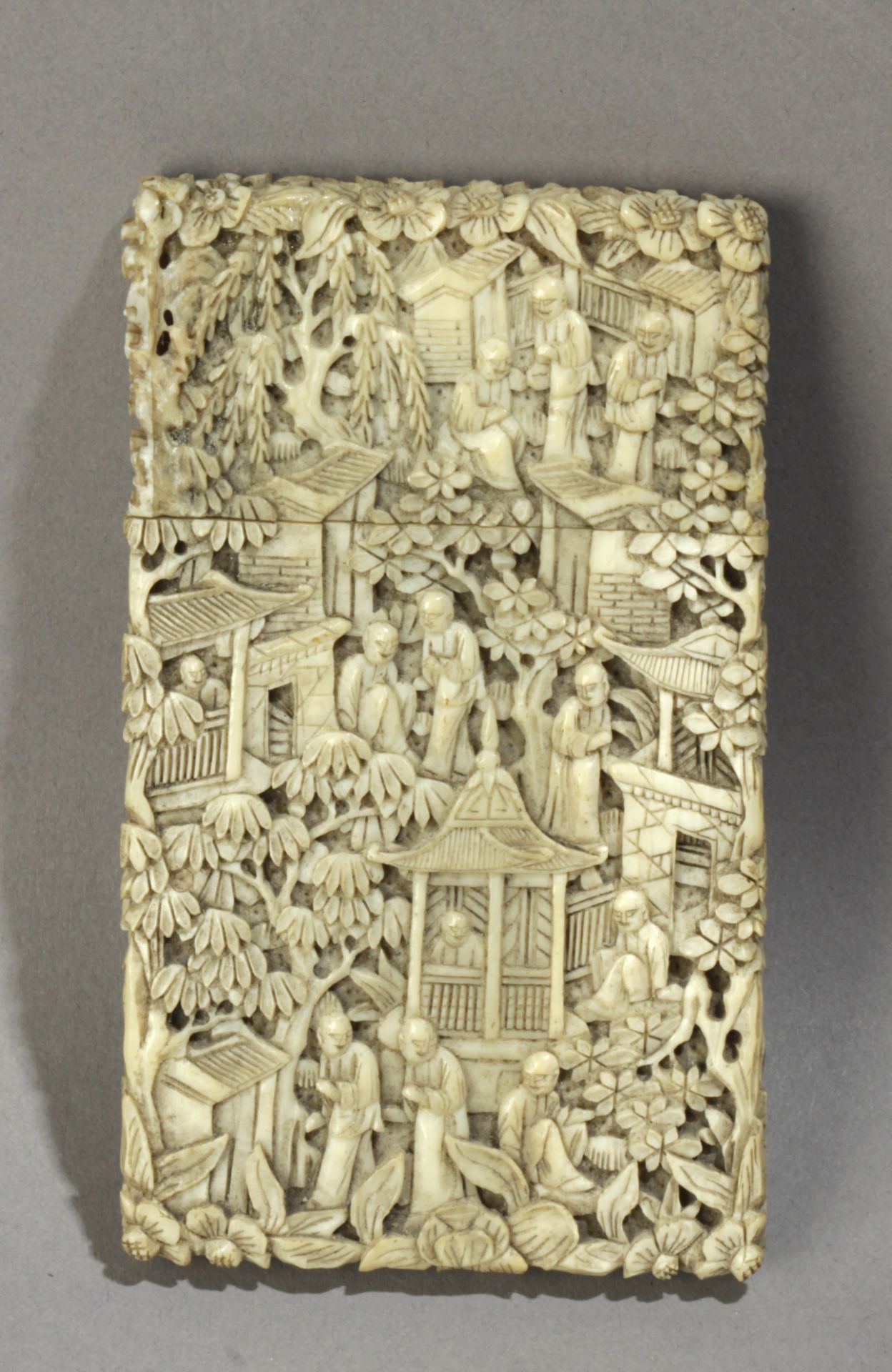 A 19th century Chinese Canton card holder in carved ivory