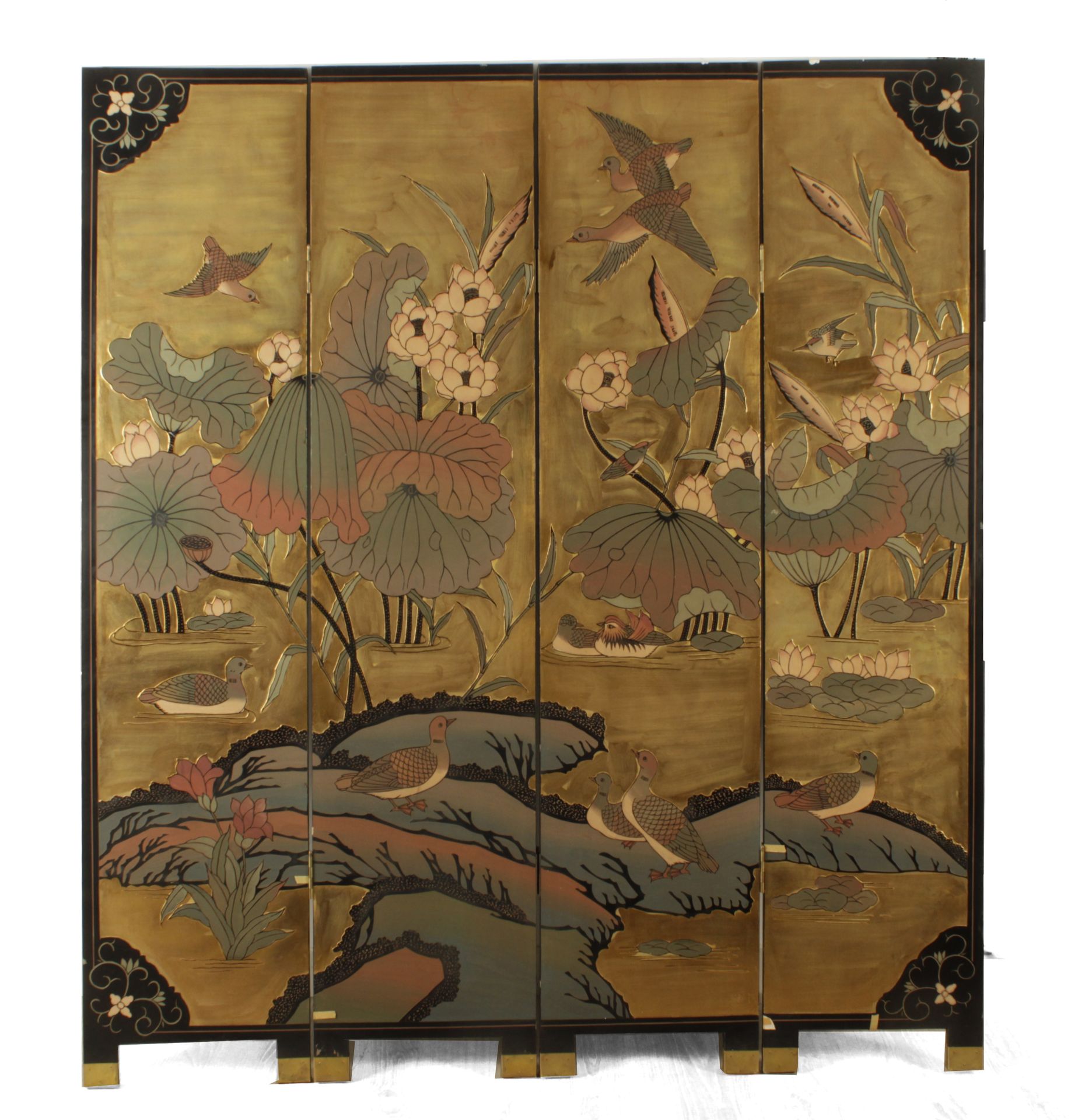 A 20th century Chinese four-panel folding screen