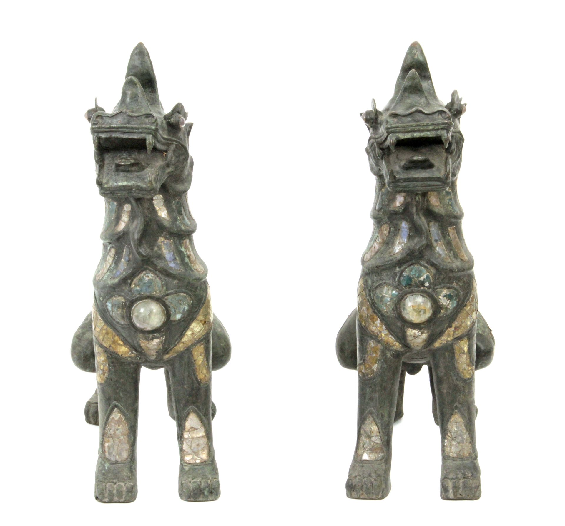 A pair of 20th century Cambodian Fu guardian lion sculptures in bronze - Image 3 of 6