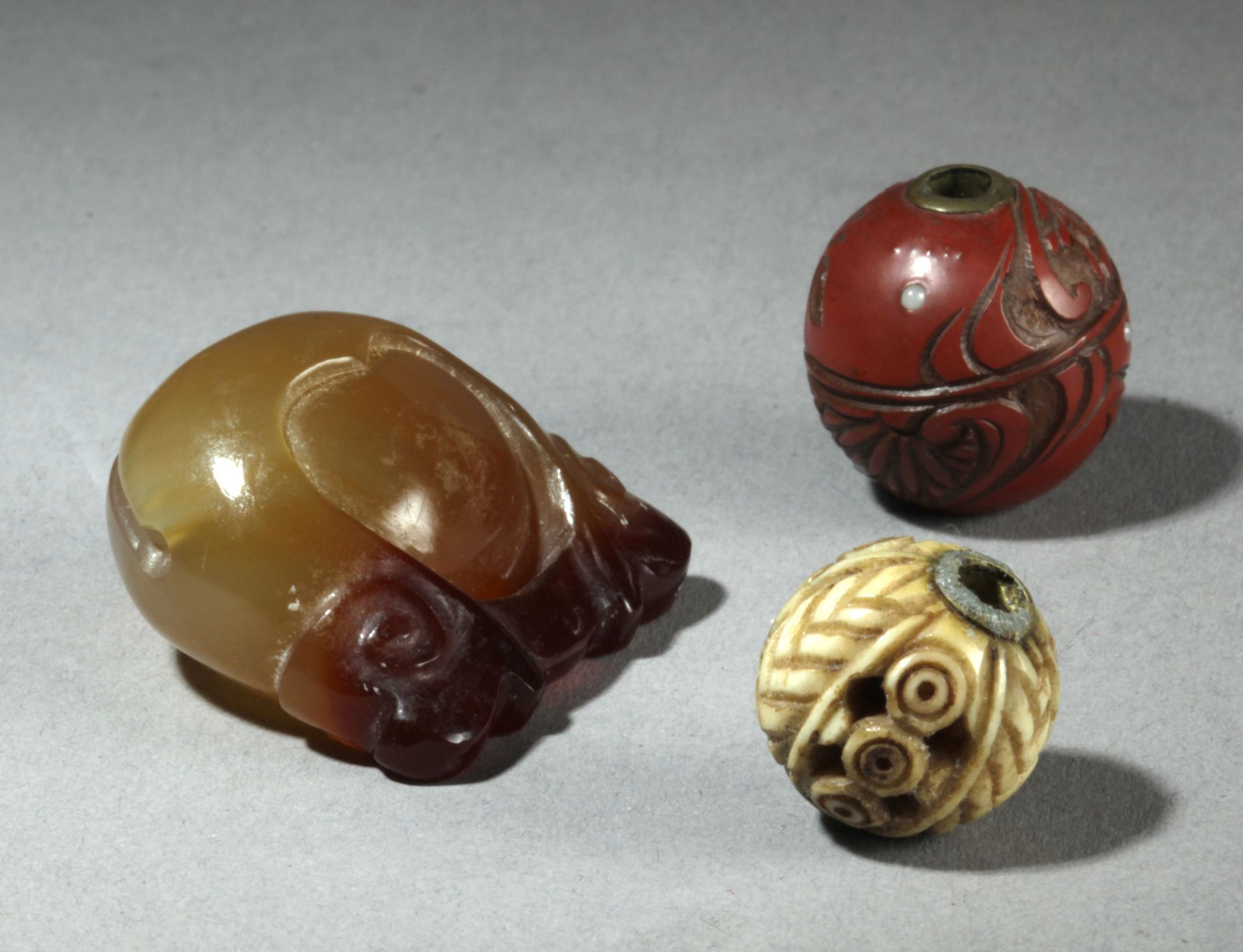 A 19th century Japanese collection of three ojimes from Meiji period