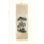 A 20th century Chinese scroll depicting a landscape and a willow