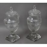 A pair of 20th century Empire style cut glass urns