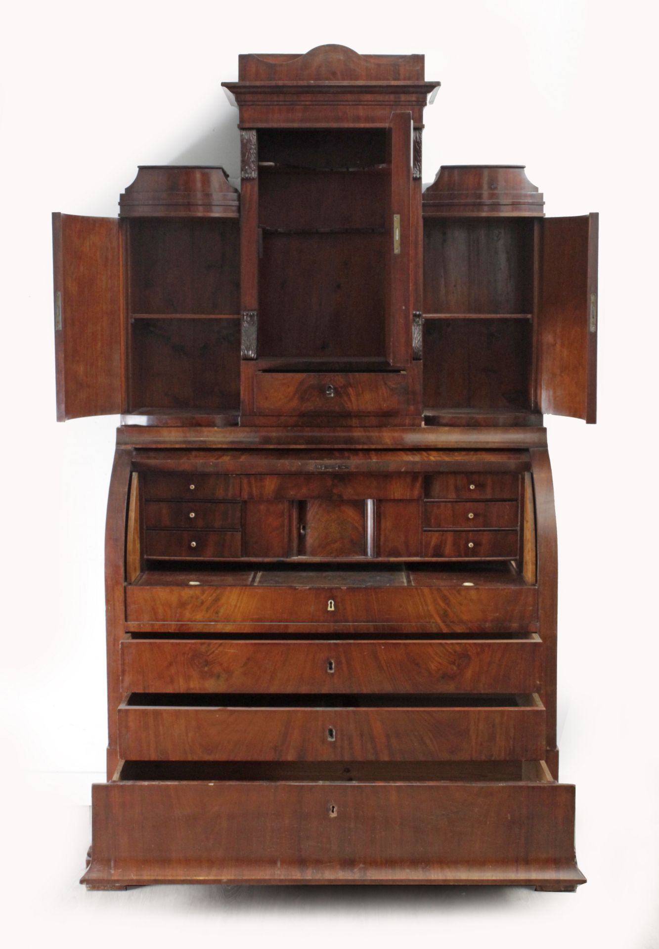 A 19th century mahogany Biedermeier bureau bookcase cabinet