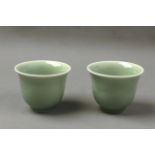 A pair of 19th century Chinese wine cups in celadon porcelain