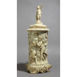 A 19th century German tankard in carved ivory depicting a Bacchanalia