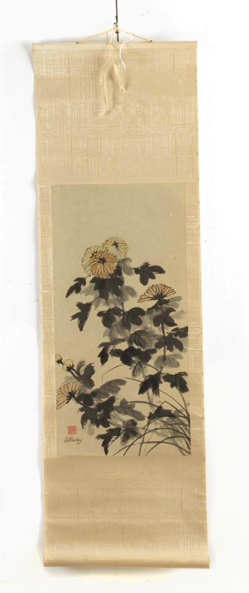 A 20th century Chinese scroll depicting chrysanthemum