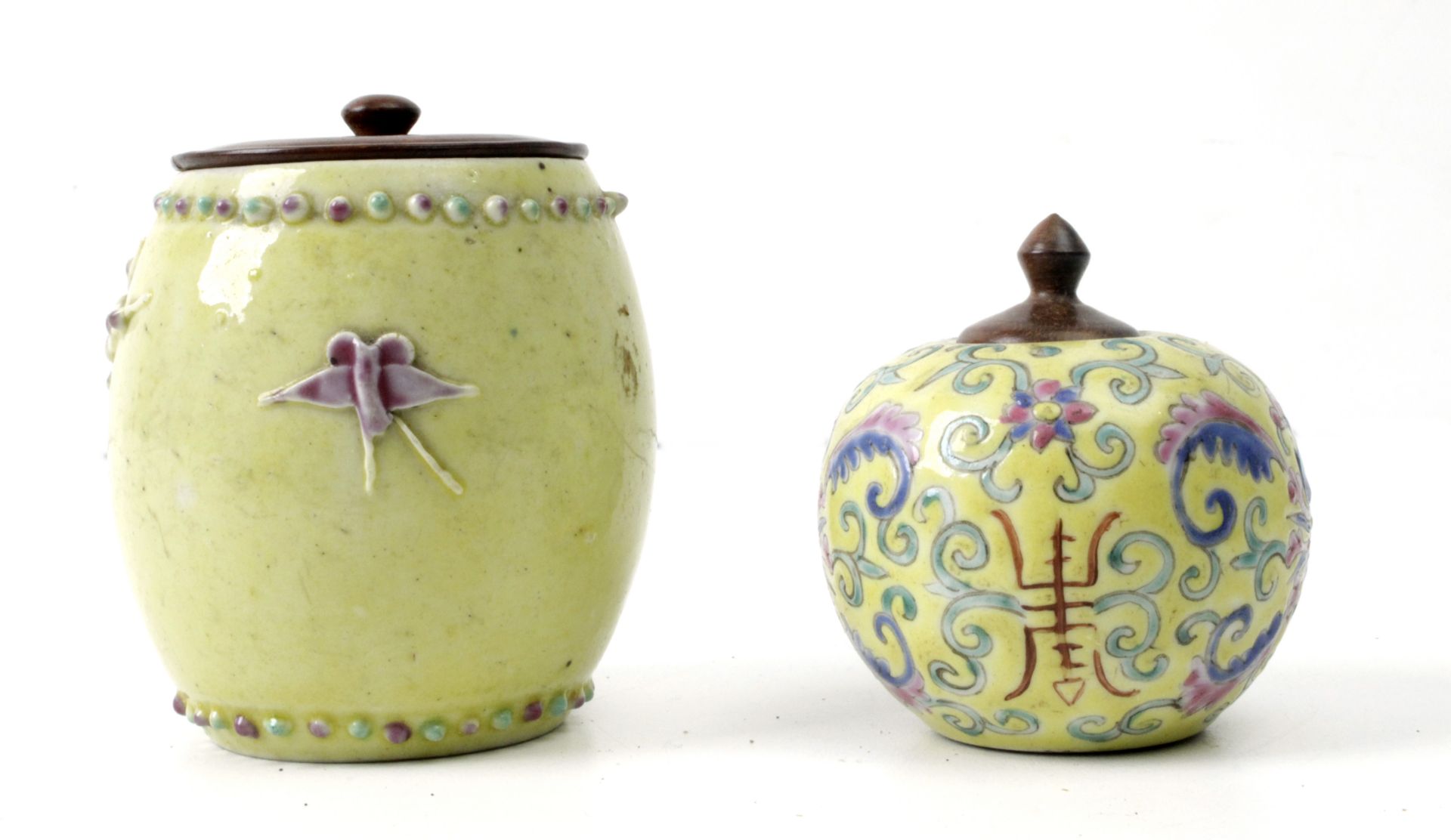 A pair of 19th century Chinese ginger pot miniatures in polychromed porcelain