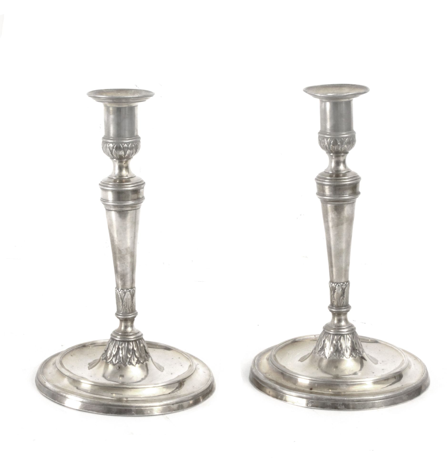 A pair of 18th century-early 19th century Charles IV silver candlesticks