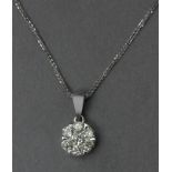 A diamond cluster pendant and 18k. white gold chain