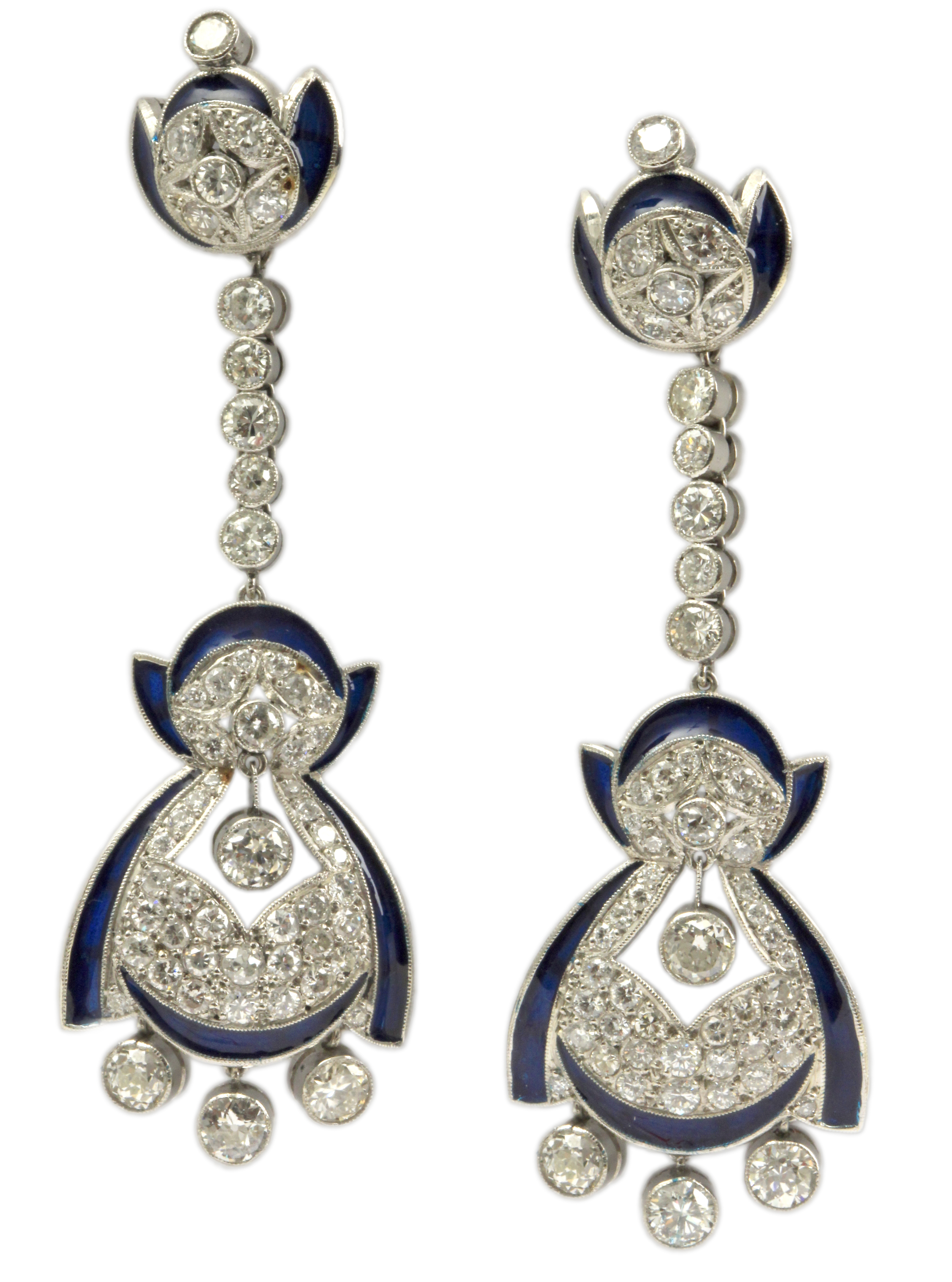 A pair of Art-Déco style diamond and enamel long earrings - Image 3 of 4