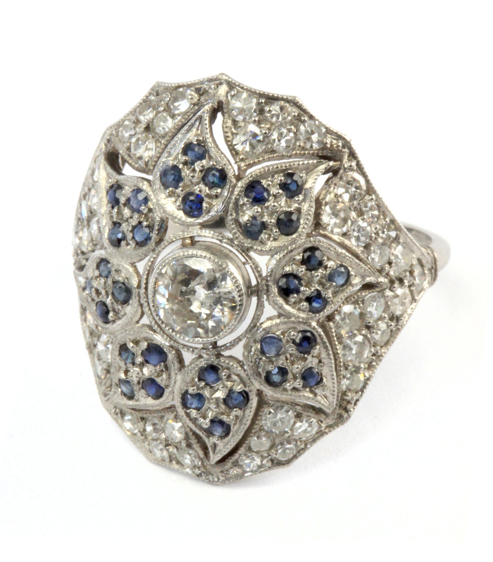 A diamond and natural sapphires bombé ring - Image 2 of 4