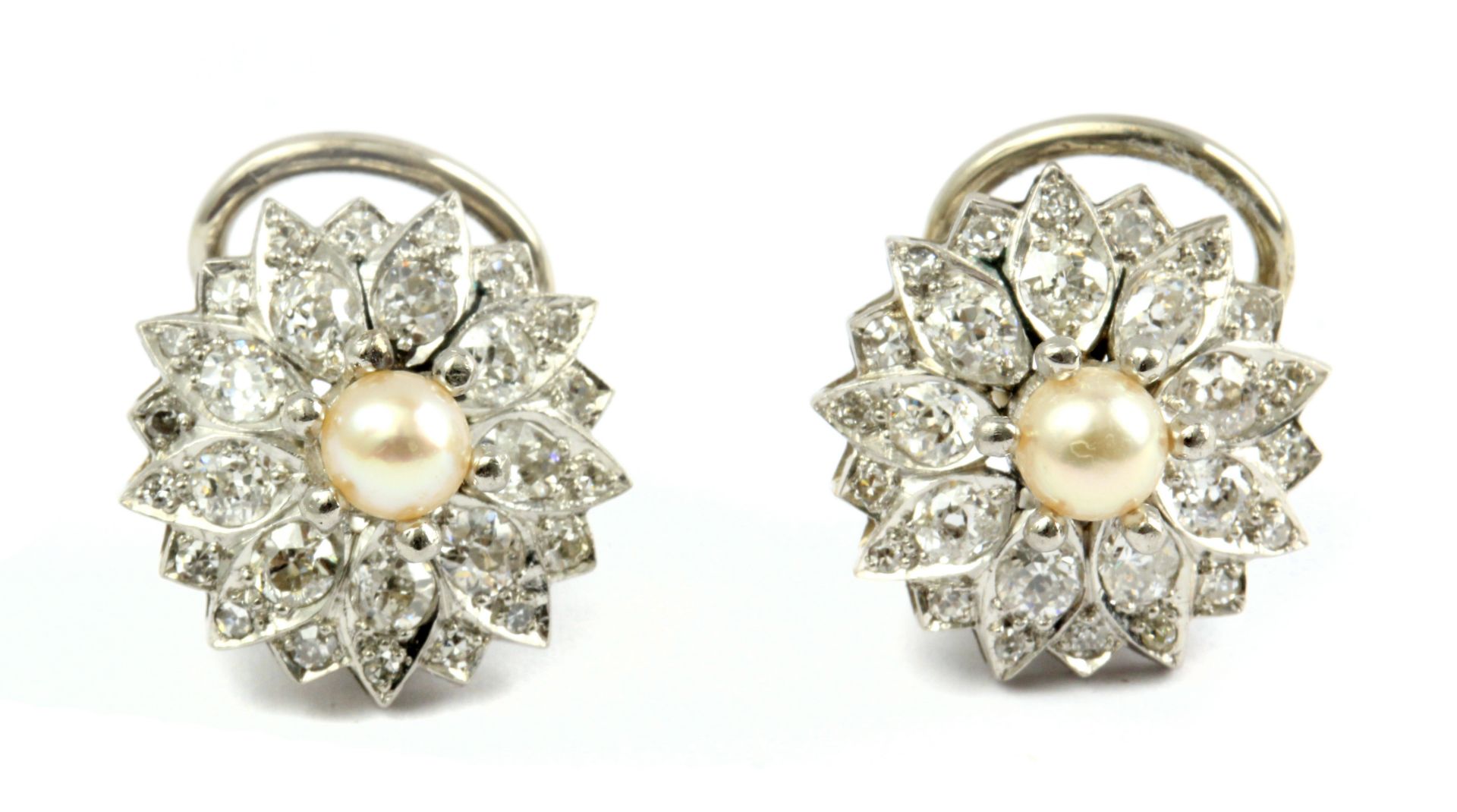 A pair of pearl and diamond cluster earrings - Image 3 of 4