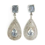 A pair of 20th century Neoclassycal style diamond and topaz long earrings