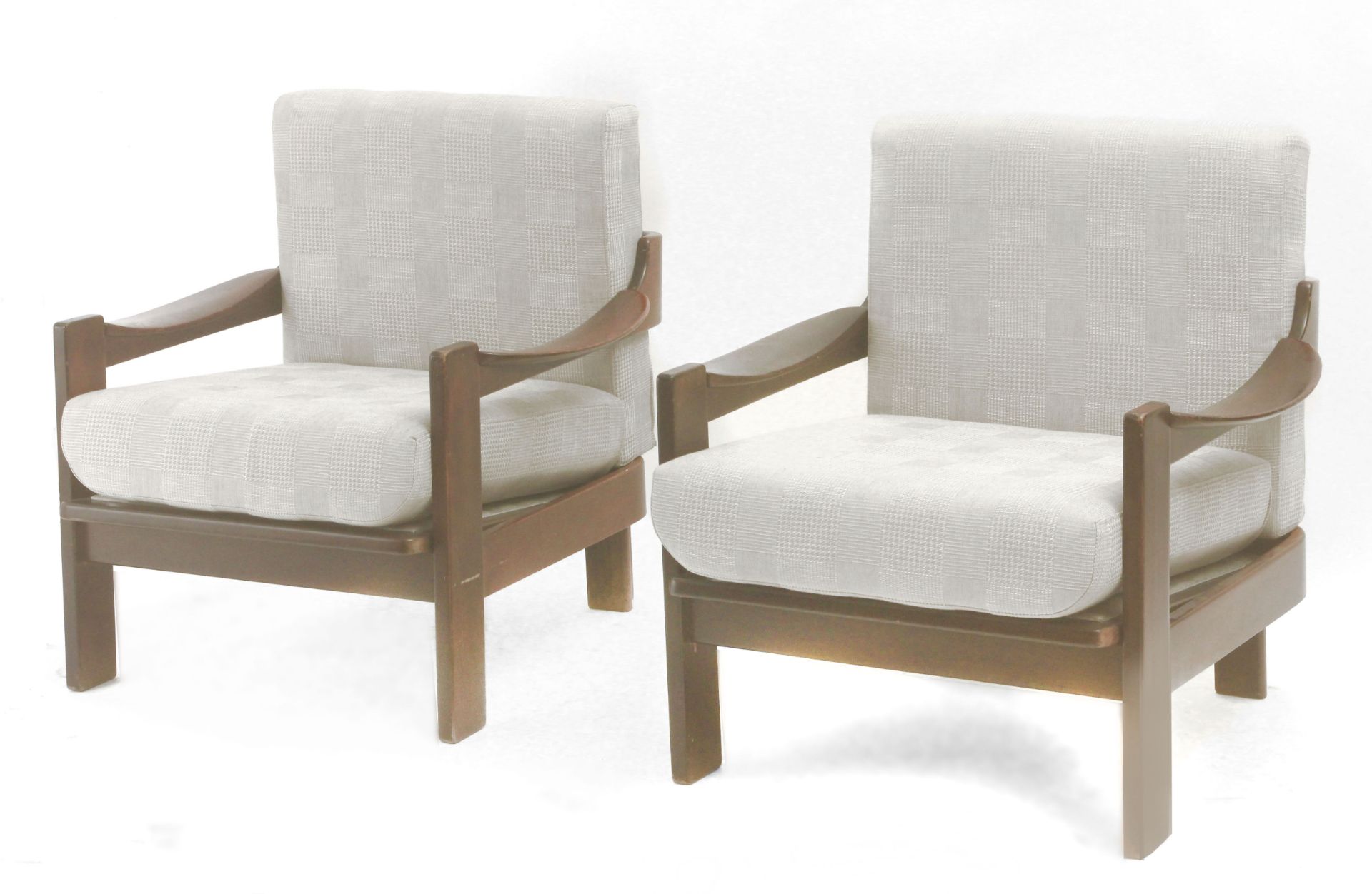 AG Barcelona. A pair of walnut armchairs circa 1970