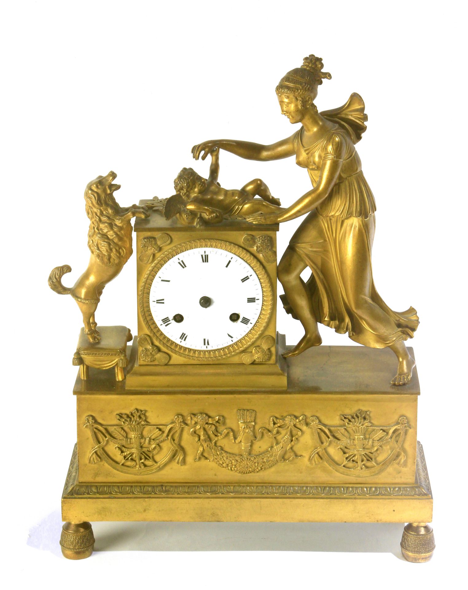 A 19th century Empire period gilt bronze mantel clock